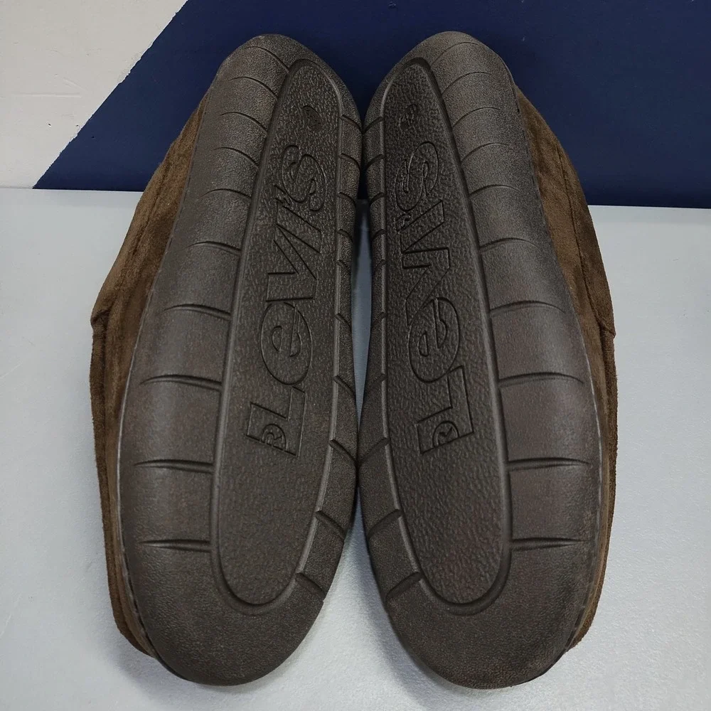 Levi's Fields Microsuede Slippers Mens XL (11-12) Brown Faux Fur Lined Moc Toe